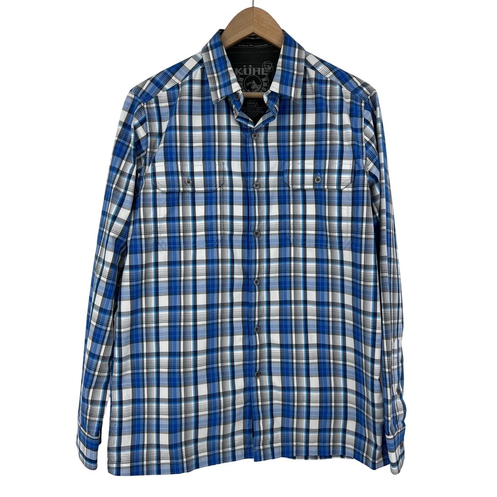KUHL‎ Eluxur Mens Blue Plaid Long Sleeve Button Up Shirt Small